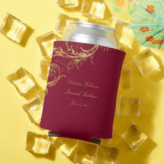 ヴィンテージブルゴーニュ金ゴールドフローラダマスク結婚スクリプト 缶クーラー (インサイチュ 夏)