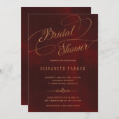 ヴィンテージブルゴーニュ金ゴールド書道ブライダルシャワー 招待状 (正面/裏面)
