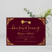 ヴィンテージブルゴーニュ金ゴールド鍵引っ越し祝いパーティーパーティー 箔招待状 (立ち正面)