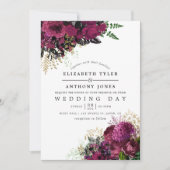 ヴィンテージブルゴーニュ – マルサラと金ゴールドフローラ結婚 招待状 (正面)