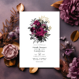 ヴィンテージブルゴーニュ – マルサラと金ゴールドフローラ結婚 招待状