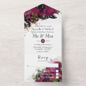 ヴィンテージブルゴーニュ – マルサラと金ゴールド結婚ズ オールインワン招待状 (内側)