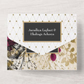 ヴィンテージブルゴーニュ – マルサラと金ゴールド結婚ズ オールインワン招待状 (裏面)