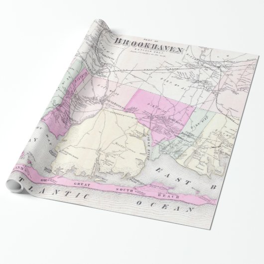 ヴィンテージブルックヘブンとファイアアイランドのNYの地図(1873) ラッピングペーパー (アンロールド)