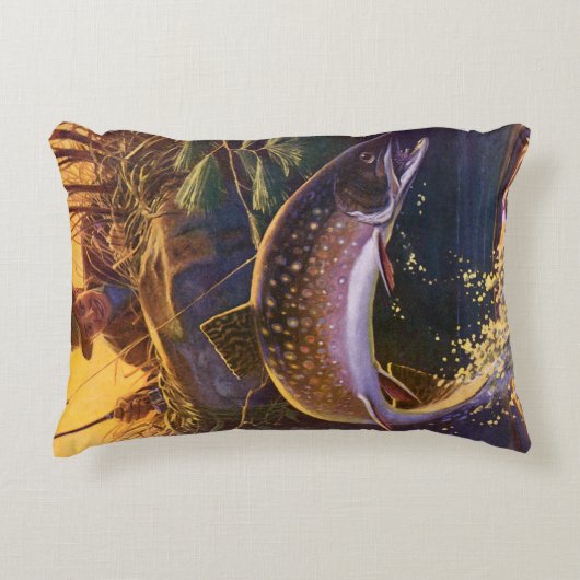 ヴィンテージブルックマス魚フィッシャーマンスポーツ魚釣り アクセントクッション (正面)