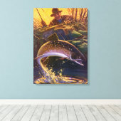 ヴィンテージブルックマス魚フィッシャーマンスポーツ魚釣り キャンバスプリント (インサイチュ (ウッドフロア))