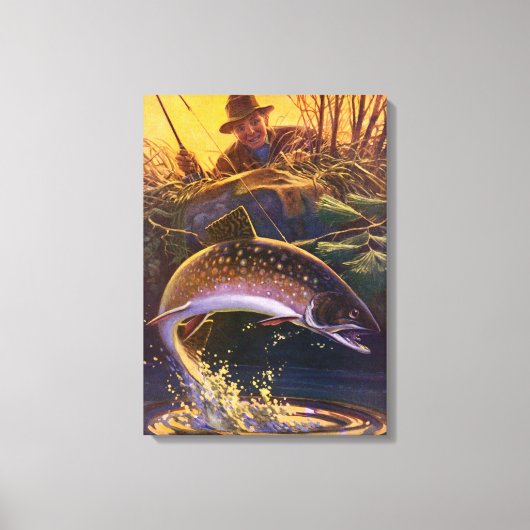 ヴィンテージブルックマス魚フィッシャーマンスポーツ魚釣り キャンバスプリント (正面)