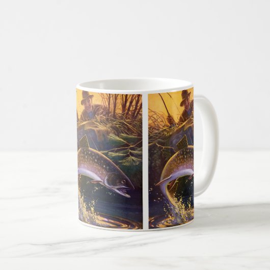 ヴィンテージブルックマス魚フィッシャーマンスポーツ魚釣り コーヒーマグカップ (正面右)