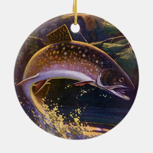 ヴィンテージブルックマス魚フィッシャーマンスポーツ魚釣り セラミックオーナメント (裏面)