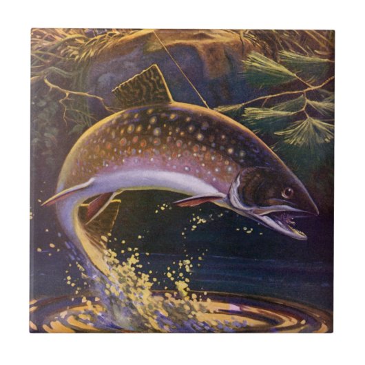 ヴィンテージブルックマス魚フィッシャーマンスポーツ魚釣り タイル (正面)