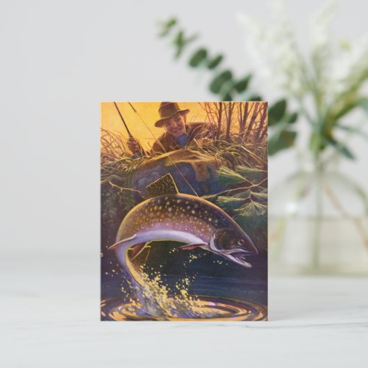 ヴィンテージブルックマス魚フィッシャーマンスポーツ魚釣り ポストカード (スタンド正面)