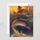 ヴィンテージブルックマス魚フィッシャーマンスポーツ魚釣り ポストカード (正面/裏面)
