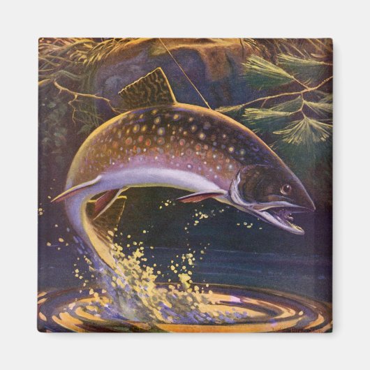 ヴィンテージブルックマス魚フィッシャーマンスポーツ魚釣り マグネット (正面)