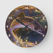 ヴィンテージブルックマス魚フィッシャーマンスポーツ魚釣り ラウンド壁時計 (正面)