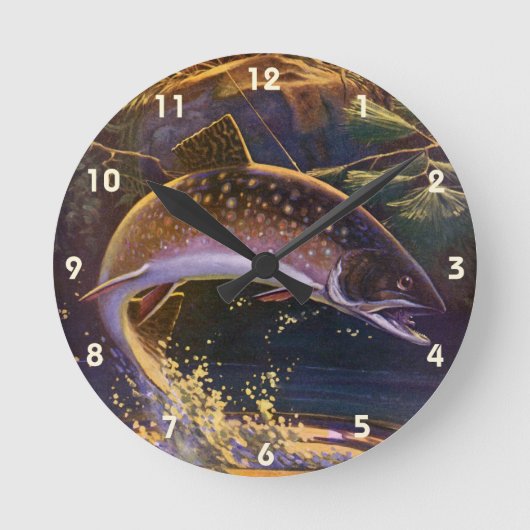 ヴィンテージブルックマス魚フィッシャーマンスポーツ魚釣り ラウンド壁時計 (正面)