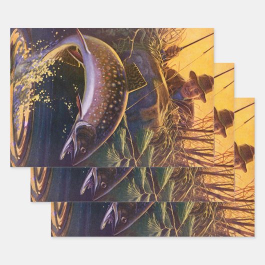 ヴィンテージブルックマス魚フィッシャーマンスポーツ魚釣り ラッピングペーパーシート (セット)