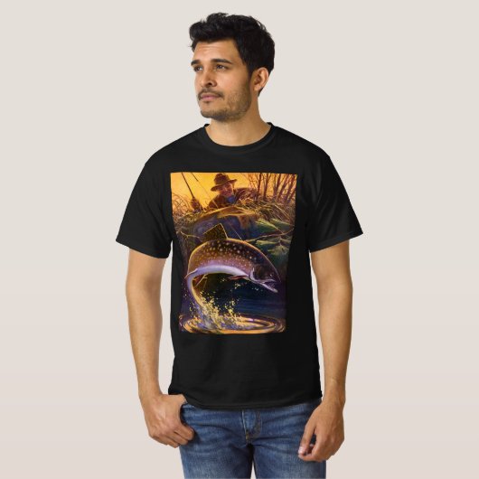 ヴィンテージブルックマス魚フィッシャーマンスポーツ魚釣り Tシャツ (正面フル)