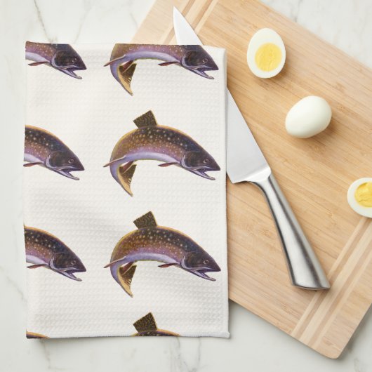 ヴィンテージブルックマス魚,スポーツ魚釣り漁師 キッチンタオル (四つ折り)