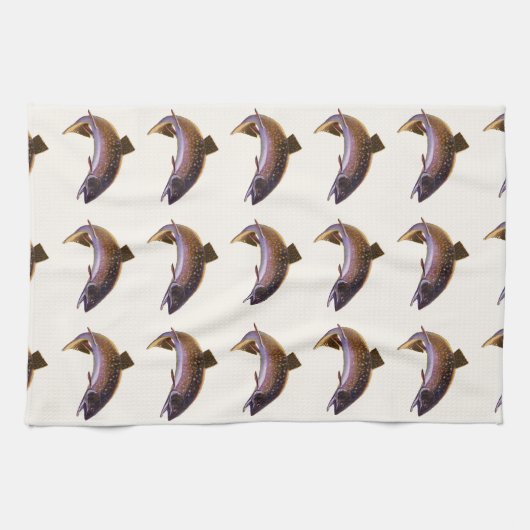 ヴィンテージブルックマス魚,スポーツ魚釣り漁師 キッチンタオル (横)