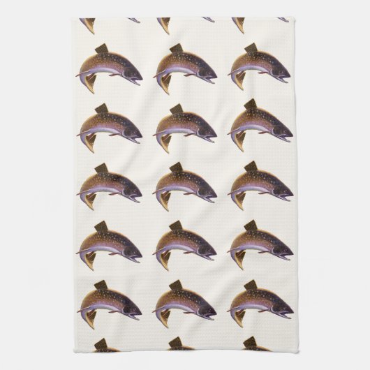 ヴィンテージブルックマス魚,スポーツ魚釣り漁師 キッチンタオル (縦)