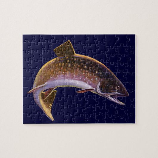 ヴィンテージブルックマス魚,スポーツ魚釣り漁師 ジグソーパズル (横)