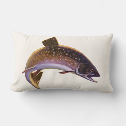 ヴィンテージブルックマス魚,スポーツ魚釣り漁師 ランバークッション (正面)