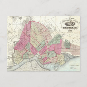 ヴィンテージブルックリンの地図(1868年) ポストカード