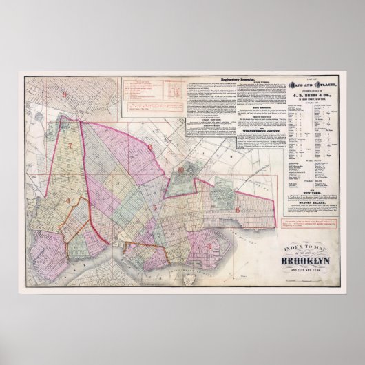 ヴィンテージブルックリンニューヨークの地図 ポスター (正面)