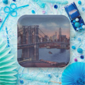 ヴィンテージブルックリンブリッジ絵画アート ペーパープレート (パーティー)