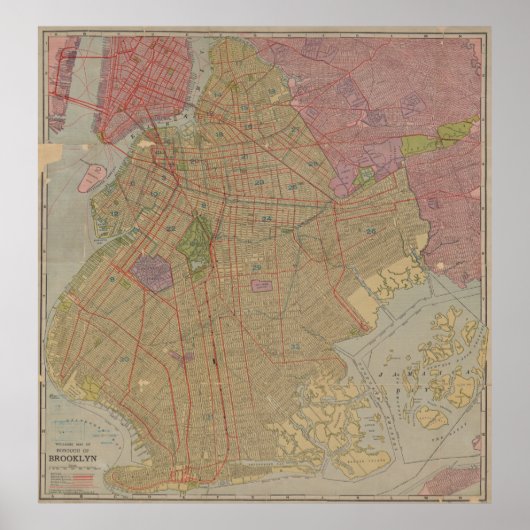ヴィンテージブルックリンNYの地図（1911年） ポスター (正面)