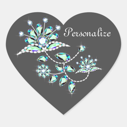 ヴィンテージブルック花玉フローラかわいいグレーティール（緑がかった色） ハートシール (正面)