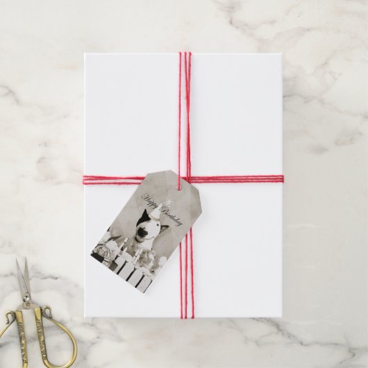 ヴィンテージブルテリア「ハッピーバースデー」ギフトラベル ギフトタグ (より糸付き)