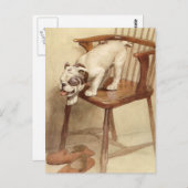 ヴィンテージブルドッグパピーイラストレーション ポストカード (正面/裏面)