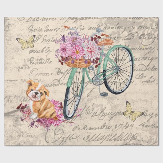 ヴィンテージブルドッグフローラ自転車エフェメラデクページ ラッピングペーパー (フラット)