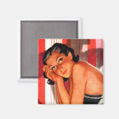 ヴィンテージブルネット美しいピンナップ マグネット (正面/裏面)