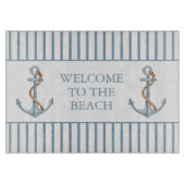 ヴィンテージブルーいかりロープ付パーソナライズされたき カッティングボード (正面)