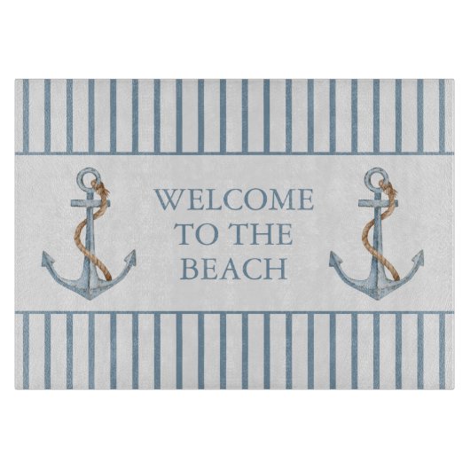 ヴィンテージブルーいかりロープ付パーソナライズされたき カッティングボード (正面)