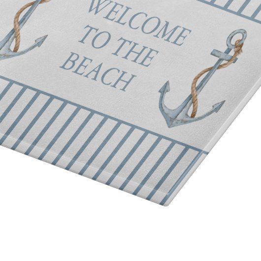 ヴィンテージブルーいかりロープ付パーソナライズされたき カッティングボード (角)