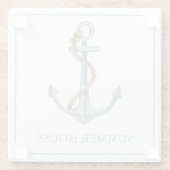 ヴィンテージブルーいかりロープ付パーソナライズされたき ガラスコースター (裏面)