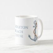 ヴィンテージブルーいかりロープ付パーソナライズされたき コーヒーマグカップ (正面右)