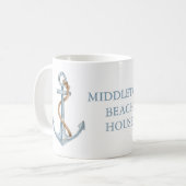 ヴィンテージブルーいかりロープ付パーソナライズされたき コーヒーマグカップ (正面左)