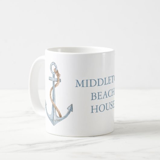 ヴィンテージブルーいかりロープ付パーソナライズされたき コーヒーマグカップ (正面左)