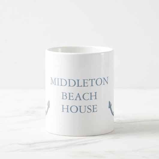 ヴィンテージブルーいかりロープ付パーソナライズされたき コーヒーマグカップ (中央)