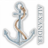 ヴィンテージブルーいかりロープ付パーソナライズされたき シール (正面)