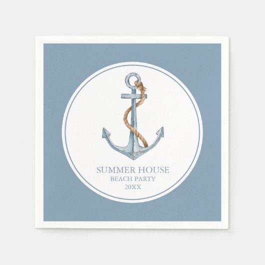 ヴィンテージブルーいかりロープ付パーソナライズされたき スタンダードカクテルナプキン (正面)