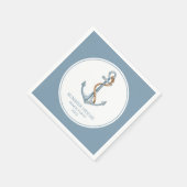 ヴィンテージブルーいかりロープ付パーソナライズされたき スタンダードカクテルナプキン (角)