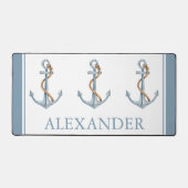 ヴィンテージブルーいかりロープ付パーソナライズされたき デスクマット (正面)