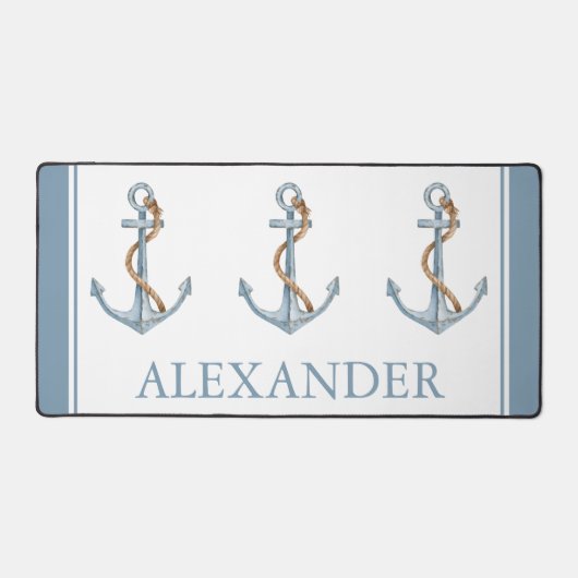 ヴィンテージブルーいかりロープ付パーソナライズされたき デスクマット (正面)