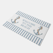 ヴィンテージブルーいかりロープ付パーソナライズされたき ドアマット (アングル)