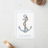 ヴィンテージブルーいかりロープ付パーソナライズされたき ノートカード (正面/裏面インサイチュ)